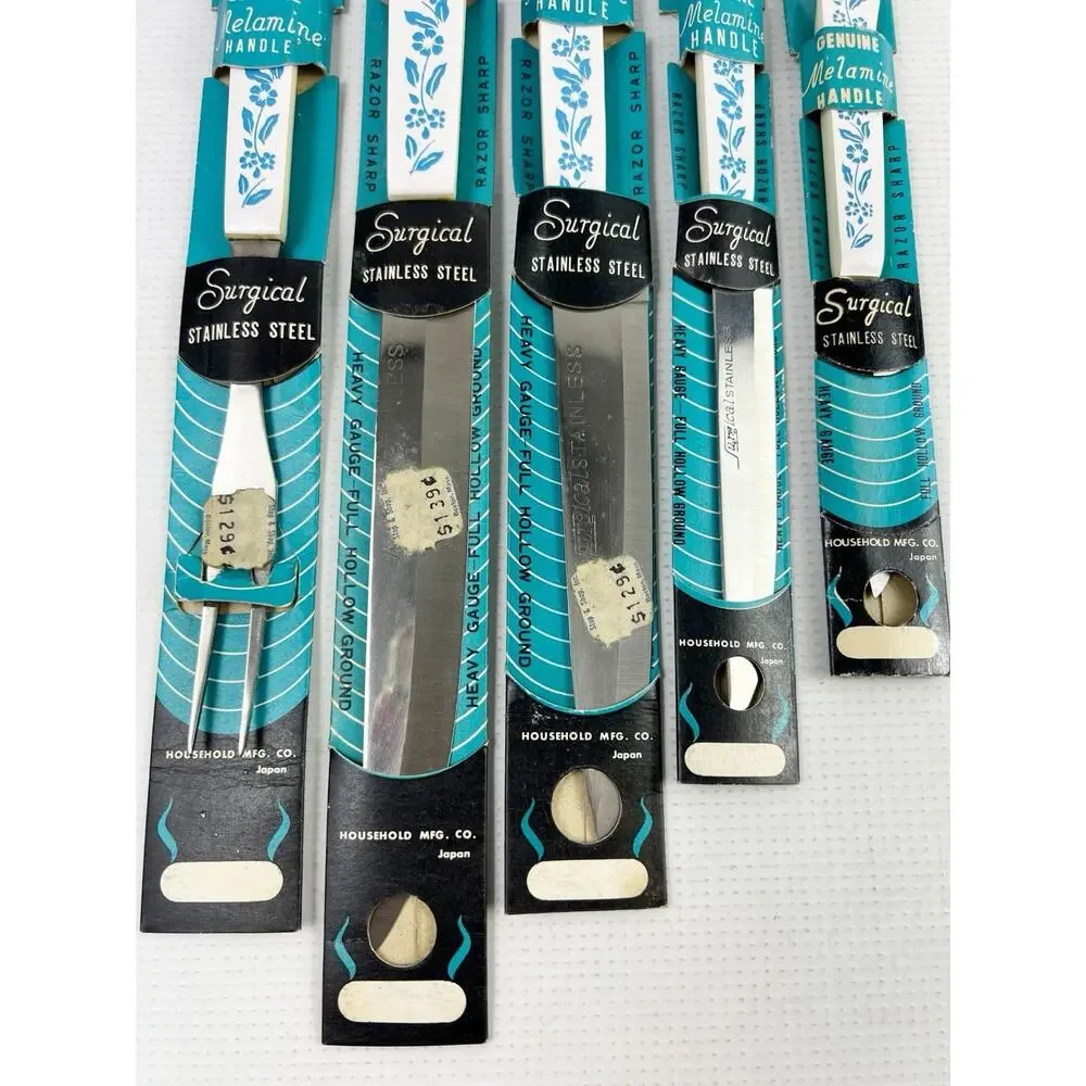 5 Vintage Households Cornflower Stainless Steel Knife Lot Japan Melamine Handle